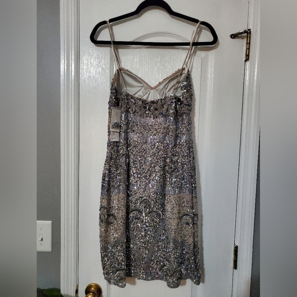 NWT Silver Sequin Embellished Cocktail Dress Size 10 by Aidan Mattox - Picture 9 of 14